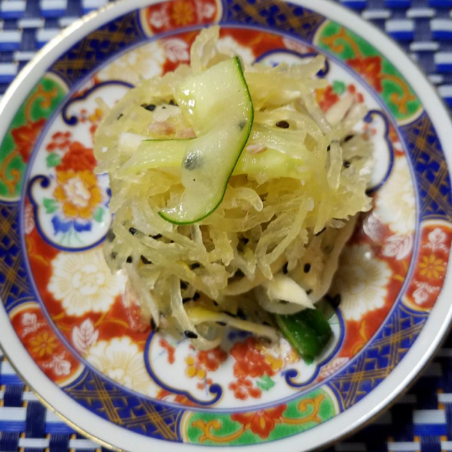 0917_あそびばキッチン_切干とそうめん南瓜のらっきょう酢あえ